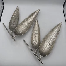2 MCM Michael Aram Tray Bamboo Double Leaf Snack Nickelplate Stainless Steel