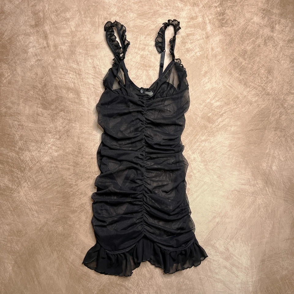 Sexy Mini Vestido Shirley of Hollywood Malla Transparente Acanalado Bodycon Lencería Con Volantes Foto 4 de 4