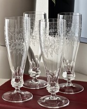 4x Theresienthal Kristall Sektflöten Sektgläser Vogel Radgravur Top RAR!