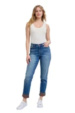 Judy Blue Plaid Print Cuff Straight Leg Jeans with Pockets