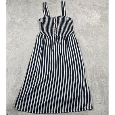 Esmara Women Navy White Stripe Smocked Bodice Maxi Dress Size 10
