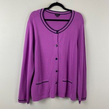 Talbots Cardigan Sweater Womens 3X Purple Pockets Button Front Cotton Blend