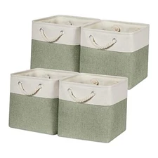  Cube for Shelves 11 Inch Bin 4Pack Fabric 11"L x 11"W x 11"H white&green