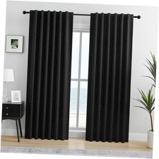 100 out Curtains 96 Inches Long, Linen Textured 52"W x 96"L Pack of 2 Black