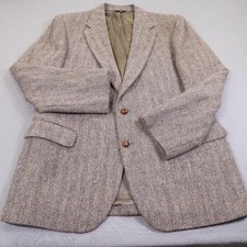Vintage Harris Tweed Blazer Mens Medium Brown Herringbone Wool Sport Coat 70s