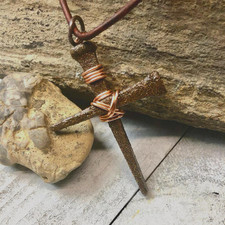 Rustic Steel Nail Cross Pendant   Handmade Christian Necklace for Men