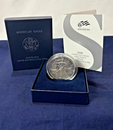 .999 Fine Silver 1 Oz Uncirculated 2008 W One Dollar American Eagle W/ Box COA