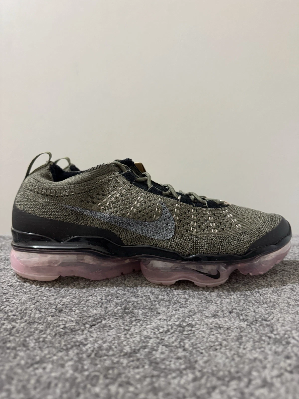 Nike Air VaporMax 2023 Flyknit UK 9 Oxford oliva nero rosa DV1678 200