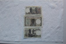 French West Africa banknotes, 5Fr 1953, 10 Fr 1952, 25 Fr 1950