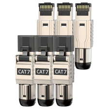 6-Pack RJ45 Connectors Tool Free Cat7 Cat6a, Tool-Free Zinc Alloy Shielded Et...
