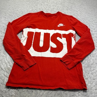 Nike All Over Print T Shirt Red Just Do It Long Sleeve Crew Neck Mens Size Small