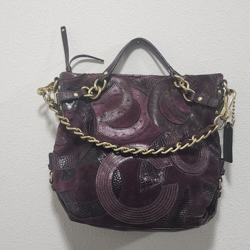 Coach Inlaid C Brooke Purple Leather Suede Medium Hobo Tote Bag Purse -Rare - Picture 7 of 9