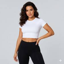 Ladies Round Neck Stretch Plain Blouse Crop Top Womens Short Sleeve T-Shirt Vest