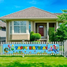 Super Mario Party Decoration Banner Large Happy Birthday Banner Photo Backdrop