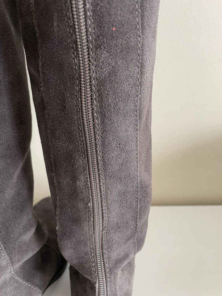 Botas Lucky Brand Rayla Gris Gamuza Cuero Tacón Bloque Cremallera Trasera Sobre la Rodilla 6.5 Foto 4 de 4