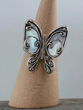 Carolyn Pollack Mother of Pearl MOP Sterling Silver Butterfly Boho Ring Size 9