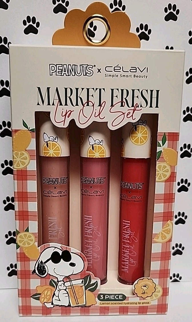 Peanuts Snoopy Market Aceite Labial Fresco Tintado Perfumado Limón Hidratante Paquete de 3