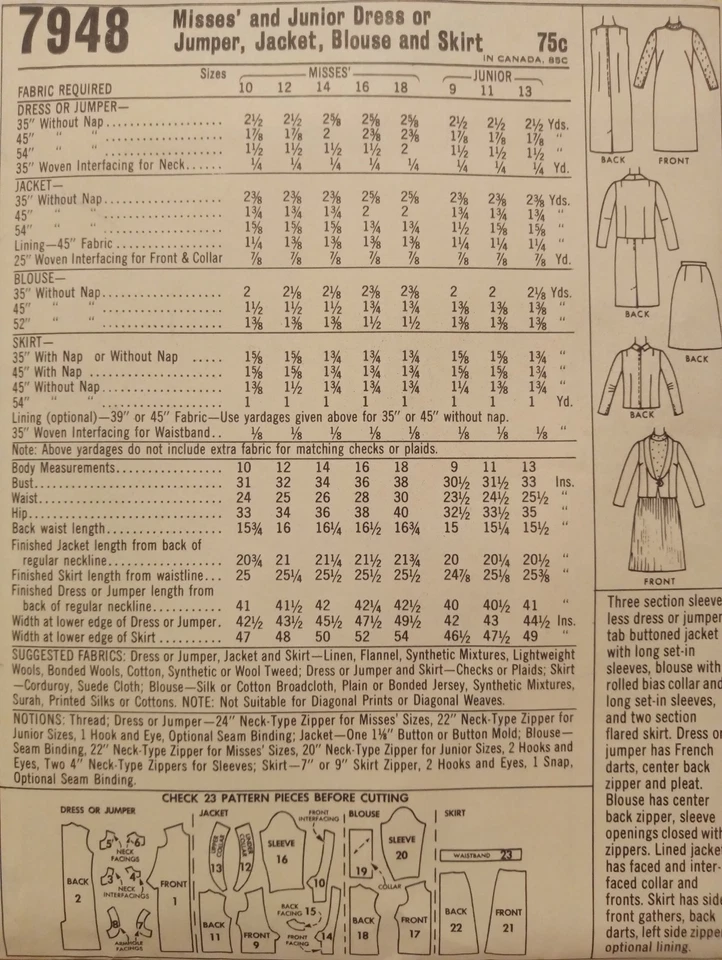 UC Vintage 60s Dress sewing pattern Dress Blouse Skirt Sewing Pattern 7948 - Image 2 of 2