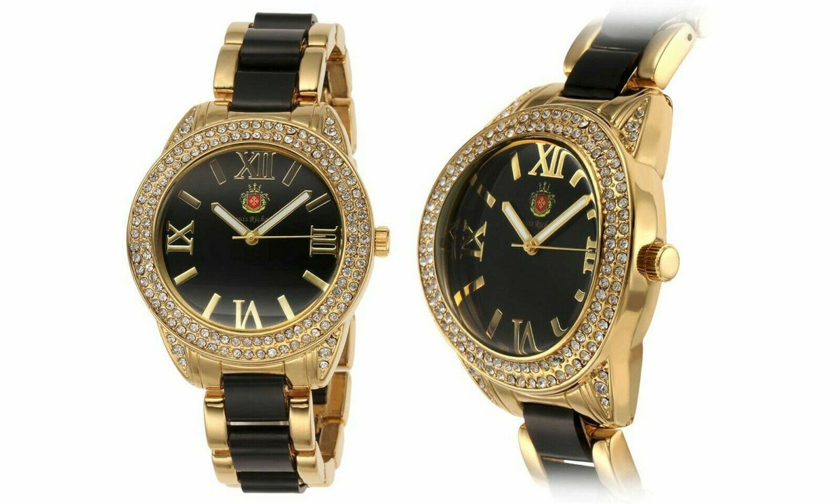 NEW Louis Richard 9354 Women's Glamis Crystal Bezel Gold Black