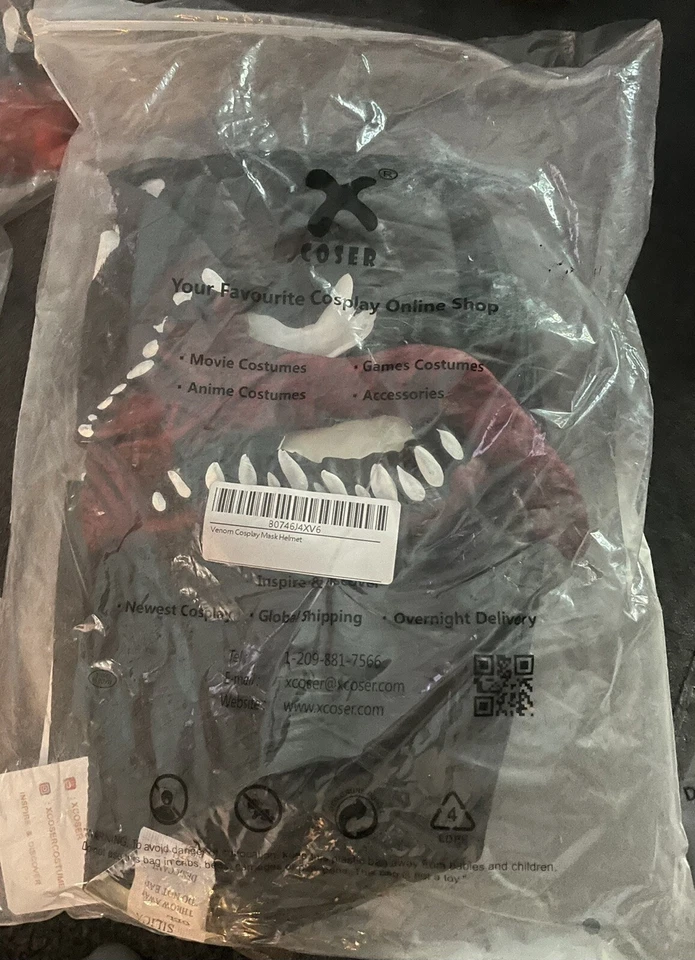 Máscara Veneno XCOSER Spider-Man Máscara Capucha Látex Negra y Roja Foto 4 de 4