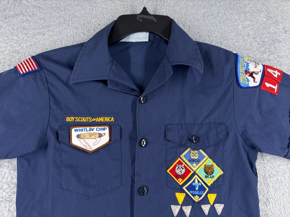 VINTAGE Boy Scouts of America Shirt Youth Large Blue Button Up Polyester Utah - Image 4 of 4