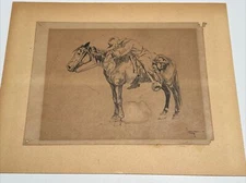 ANTIQUE ILLUSTRATION DRAWING COLLECTION SOLDIER HORSE FERNAND LUNGREN FAMOUS INK