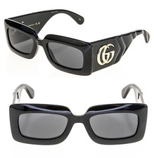 GUCCI MATELASSE 0811 Shiny Black Quilted Chunky Sunglasses GG0811S 001 Marmont