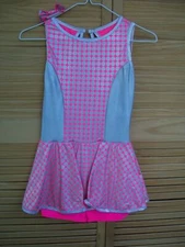 CURTAIN CALL neon pink & silver skirted leotard~child's CXL~XL~dance recital