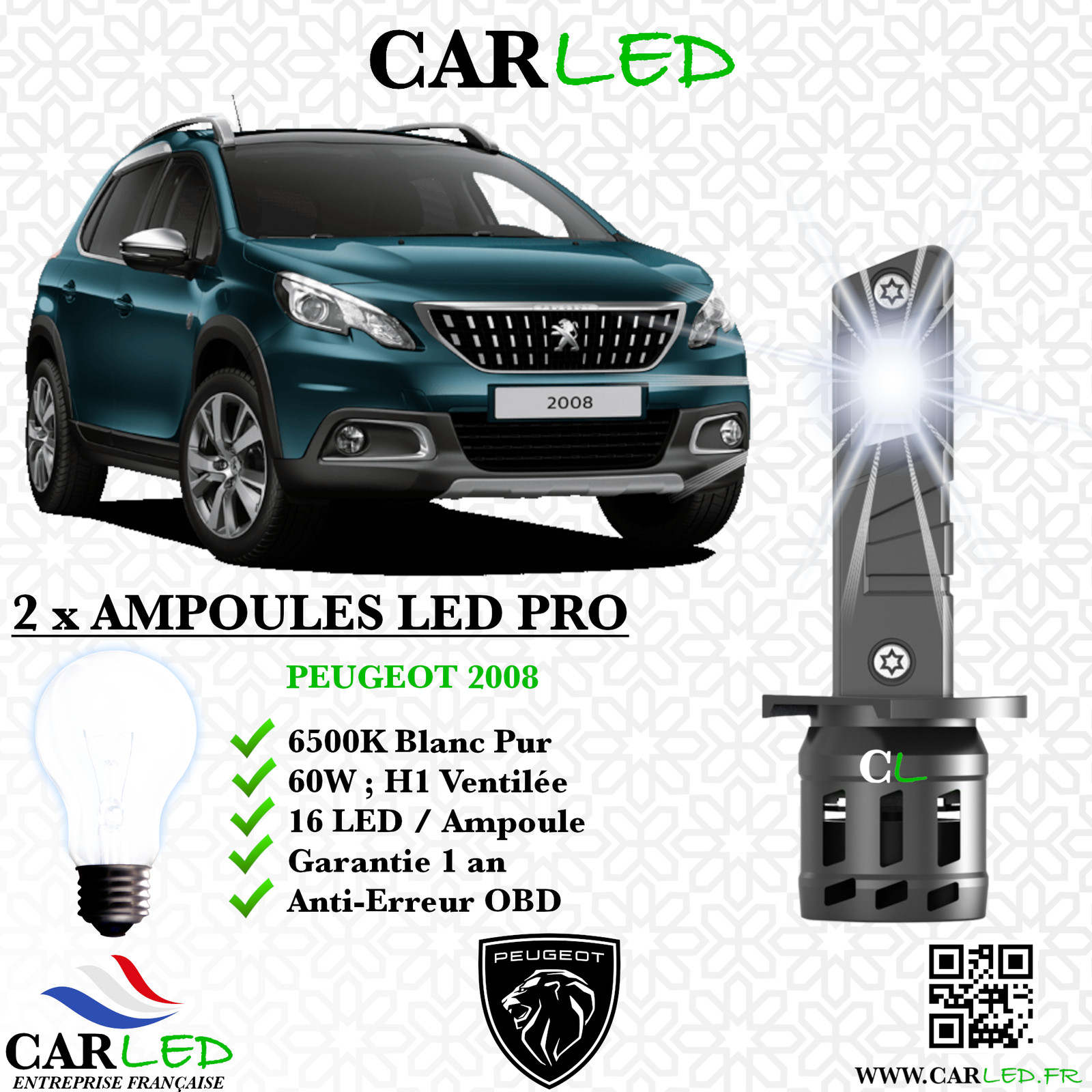 Kit ampoule LED Peugeot 2008 design premium pour un éclairage avant élégant et moderne
