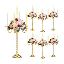 Tanlade 6 Pack Gold Candelabra Bulk Tall Metal Candle Holder Table Centerpiec...