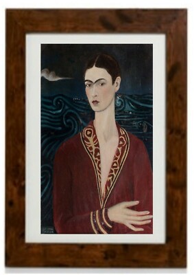Self-Portrait Wearing a Velvet Dress Framed Print by Frida Kahlo