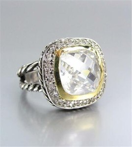 Authentic EXQUISITE 18kt Gold Plated Clear Quartz Crystal Square Antique Cable Band Ring