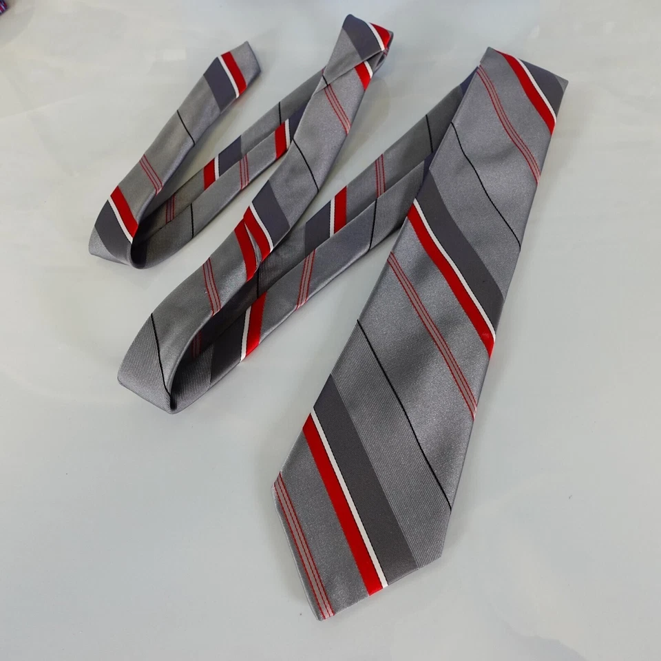 Corbata para el cuello SEARS para hombre plateada roja a rayas traje liso simple brillante audaz SKINNY Foto 3 de 4