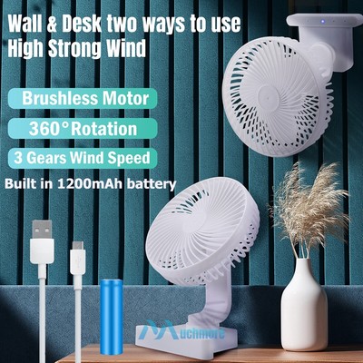 USB Rechargeable Mini Cooling Fan Quiet 3 Wind Speeds 360° Air Circulator Fan US
