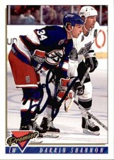 Darrin Shannon Signed Auto 1993-94 Topps Premier card Winnipeg Jets