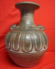 Big 15 LB Pottery Vase 15.5" - Round Bud Vase made in Thailand. Tagged 1257P