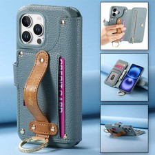 For iPhone 16 ProMax 15 14 13 12 11 Zipper Wallet Case Leathe Stand Rugged Cover