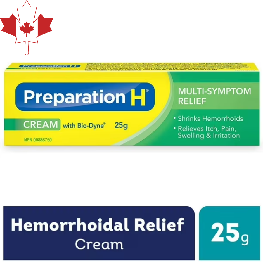 Preparation H Cream with Bio-Dyne for Multi-Symptom Relief and Wrinkles 25g Canada