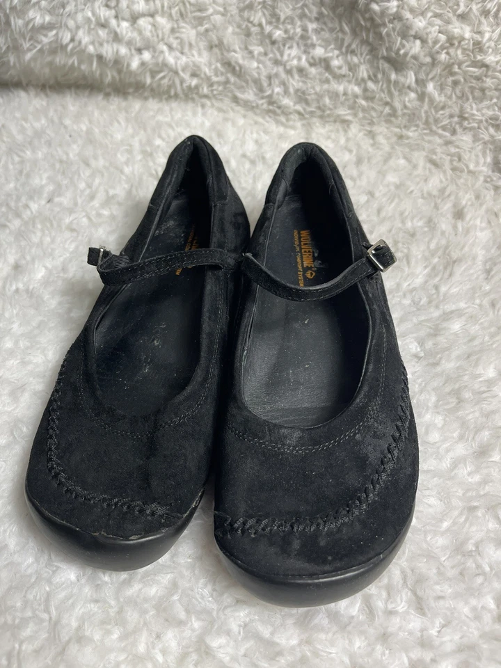 Zapatos planos Mary Jane de cuero negro de gamuza Wolverine talla 10 W Foto 3 de 4