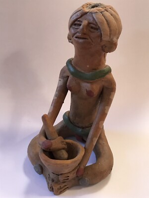 Mexican Terra Cotta Clay Nude Woman Statue Mortar Inca Mayan Aztec