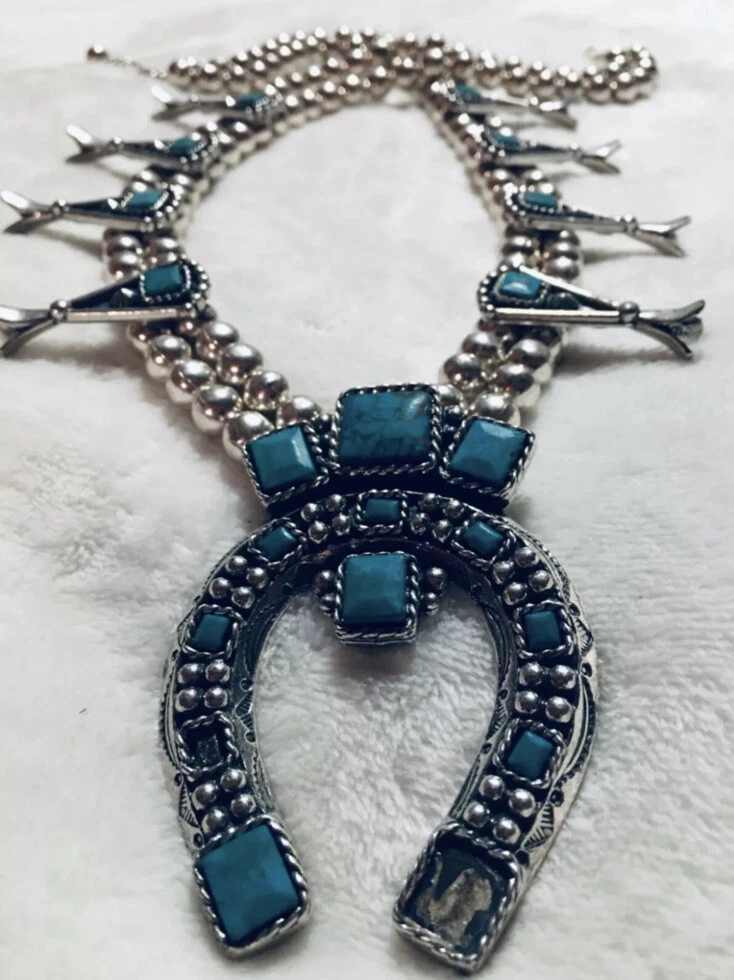 Vintage Sancrest R Squash Blossom Silver Tone Necklace 25 186g