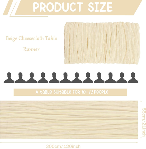 6 Pack 120 Inch Beige Cheesecloth Table Runner Boho Rustic Gauze Sheer Romantic - Picture 2 of 12