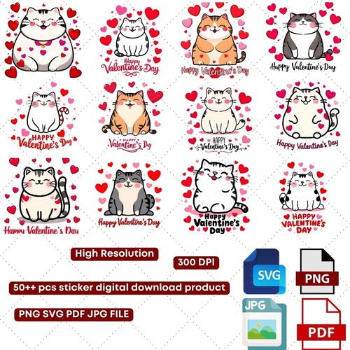 50+ Adorable Valentine's Day Cat Vector Designs Illustrations Digital Download - Picture 7 of 9