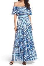 Eliza J Off-The-Shoulder Printed Maxi Dress Size 6