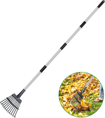 Adjustable Leaf Rake, 8'' Wide Metal Rake, Perfect for Shrub, Flower Bed & Small