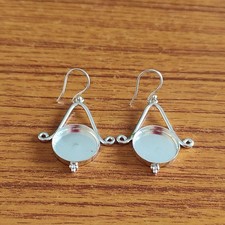 925 Sterling Silver 8mm Round Bezel Hook Dangle Earring Setting DIY Jewelry