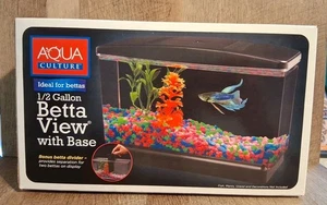 Aqua Culture Betta View Half Gallon Fish Tank with Base NEW  (10x3.5x6.25")