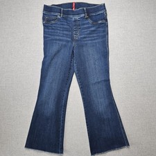 Spanx High Rise Flare Jeans Large Tummy Control Blue 26" Inseam Raw Hem