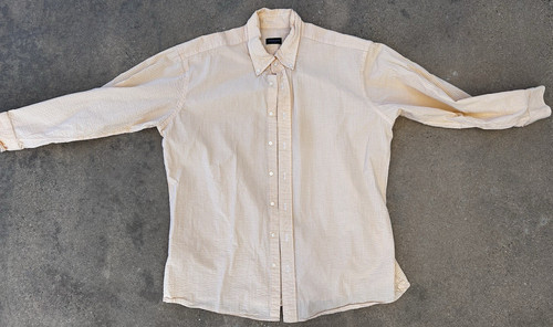 Proper Cloth Dress Shirt Mens XL 44" Orange Tan Hue 100% Cotton Ruffled Fabric