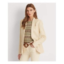 Lauren Ralph Lauren Womens Beige Pocketed Lined Striped Wear To Work Blazer Jack